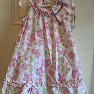 Wonderkids Pink/White and Light Green Floral Ruffle Dress